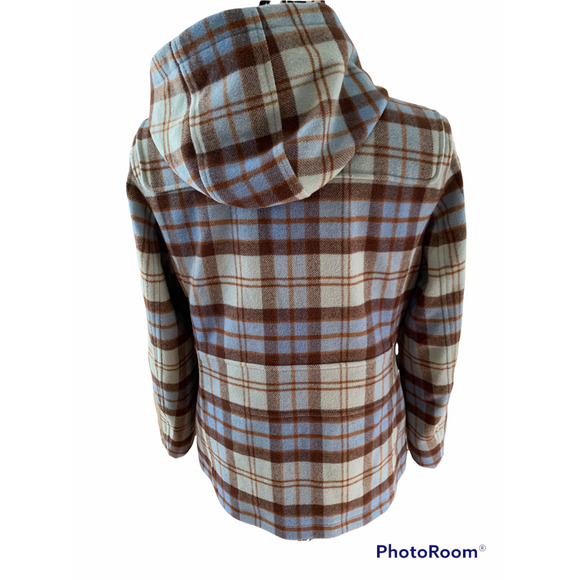 Lands’ End wool blue plaid hooded duffle coat S - Picture 3 of 7